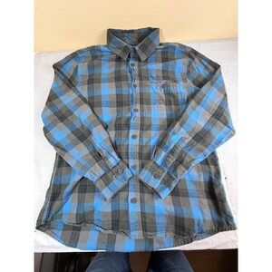 Alpine Design Mens Blue Grey Plaid Flannel Shirt Long Sleeve Cotton Medium